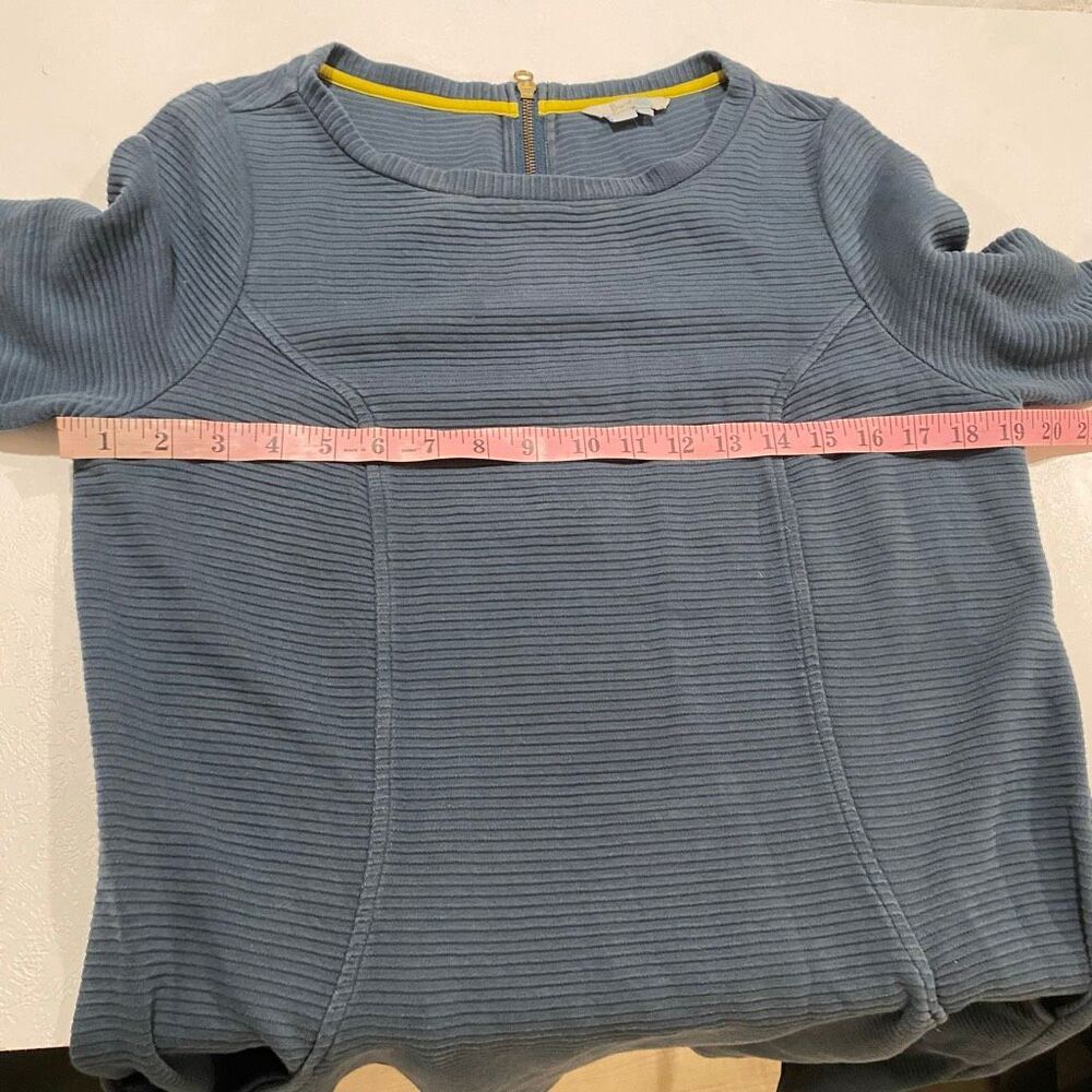 Boden Blue Ribbed Knit Shift Dress US 10L 3/4 Sleeve Pocket Work Midi - Picture 6 of 7
